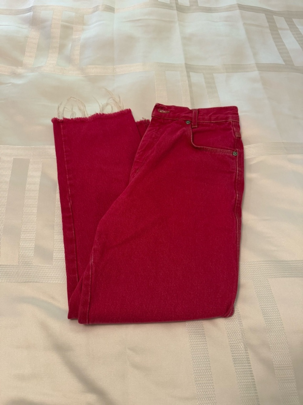 Women's Red High-Rise Straight Jeans - Picture 3 of 5